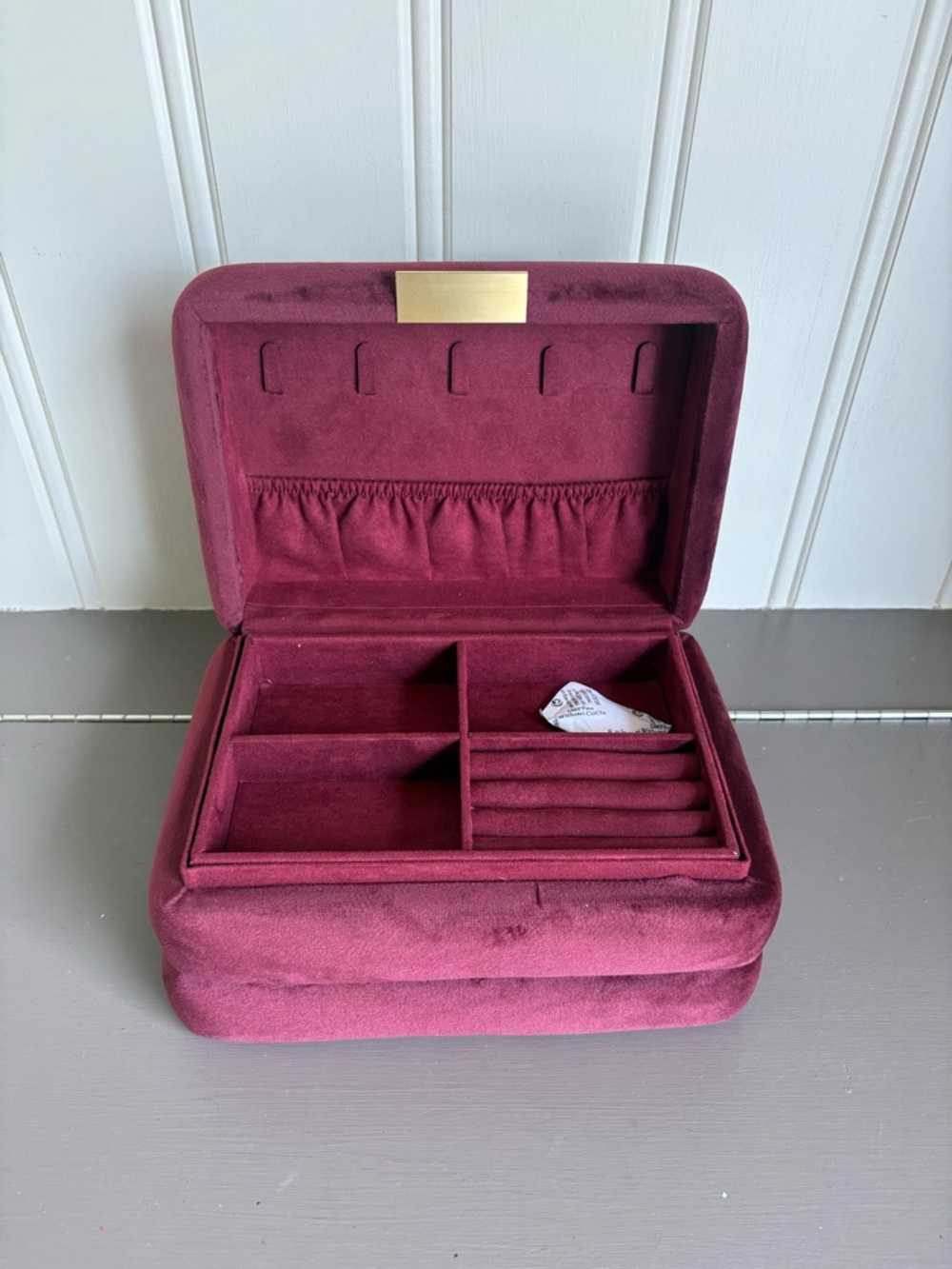 Velvet Jewelry Organizer Box in Burgundy - Unbranded